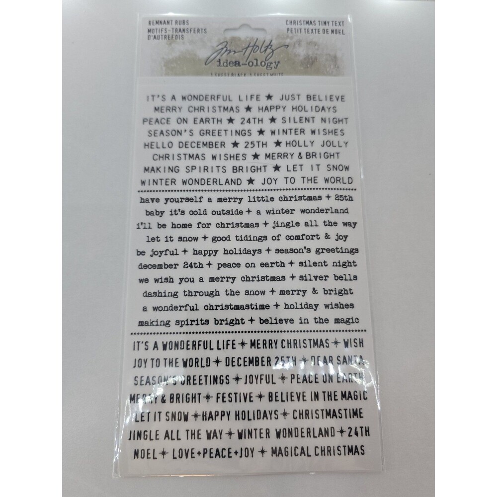 Tim Holtz Idea-ology Christmas Tiny Text Remnant Rubs Transfers TH94096 New